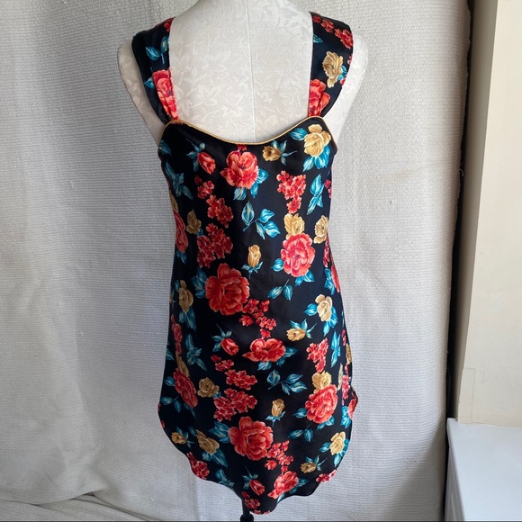 Vintage S M Floral Print Satin Slip Dress Chemise - Picture 5 of 8